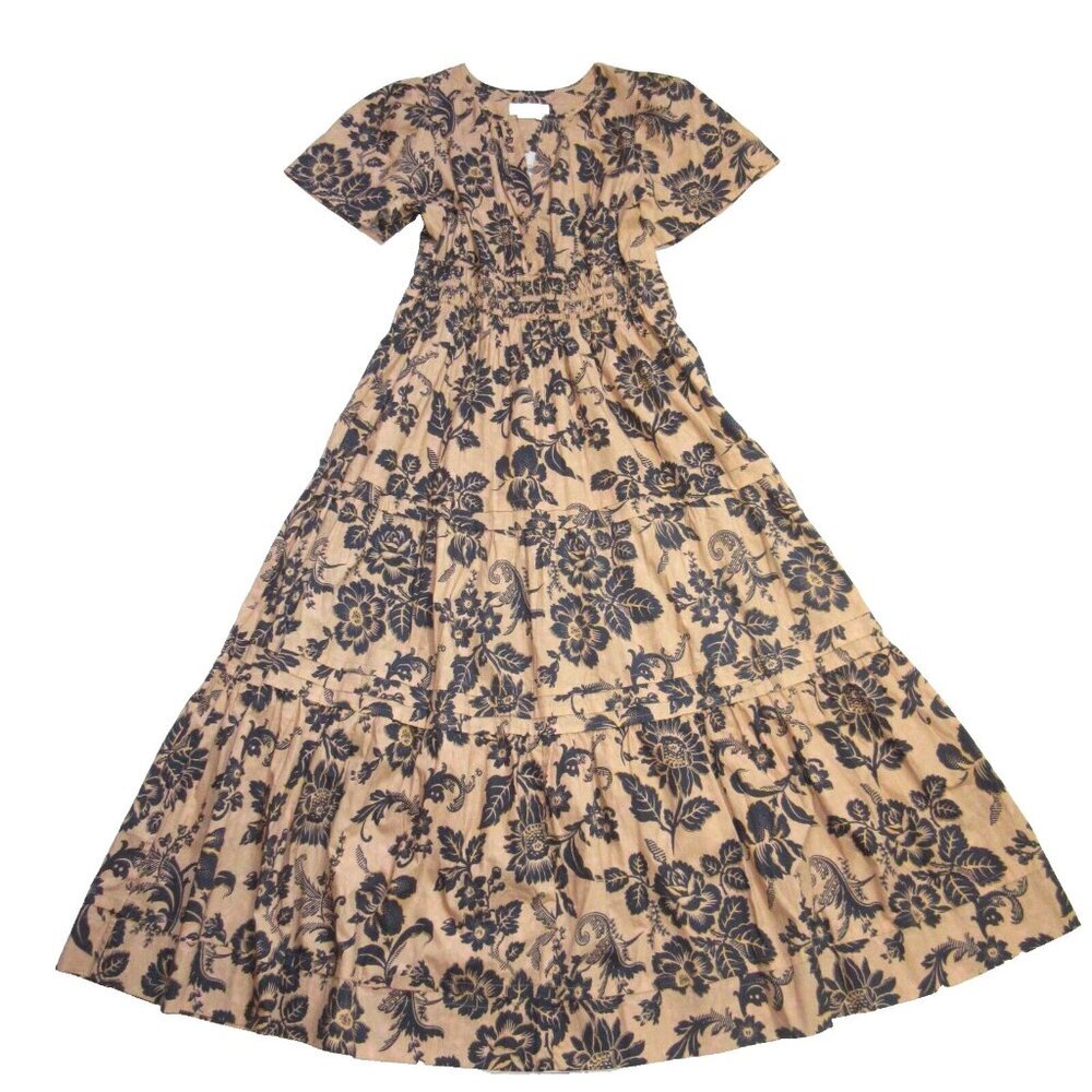 NWT by Anthropologie Somerset Maxi in Brown Motif Floral Tiered Cotton Dress L - Picture 4 of 7